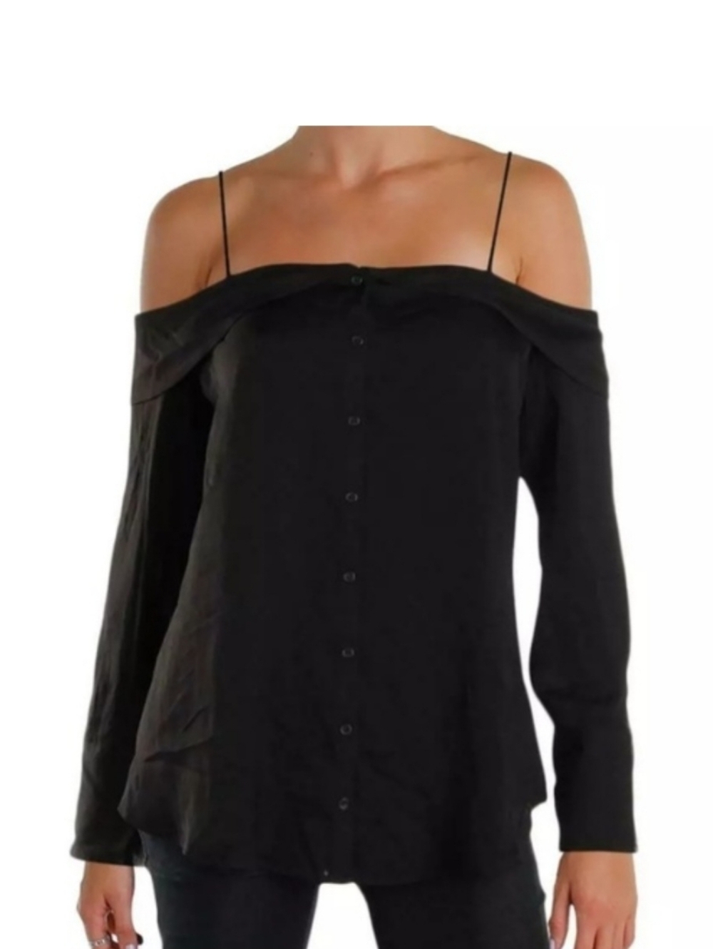 NWT FREE PEOPLE Walk This Way Top Black Size Large Off the Shoulder Boho Chic